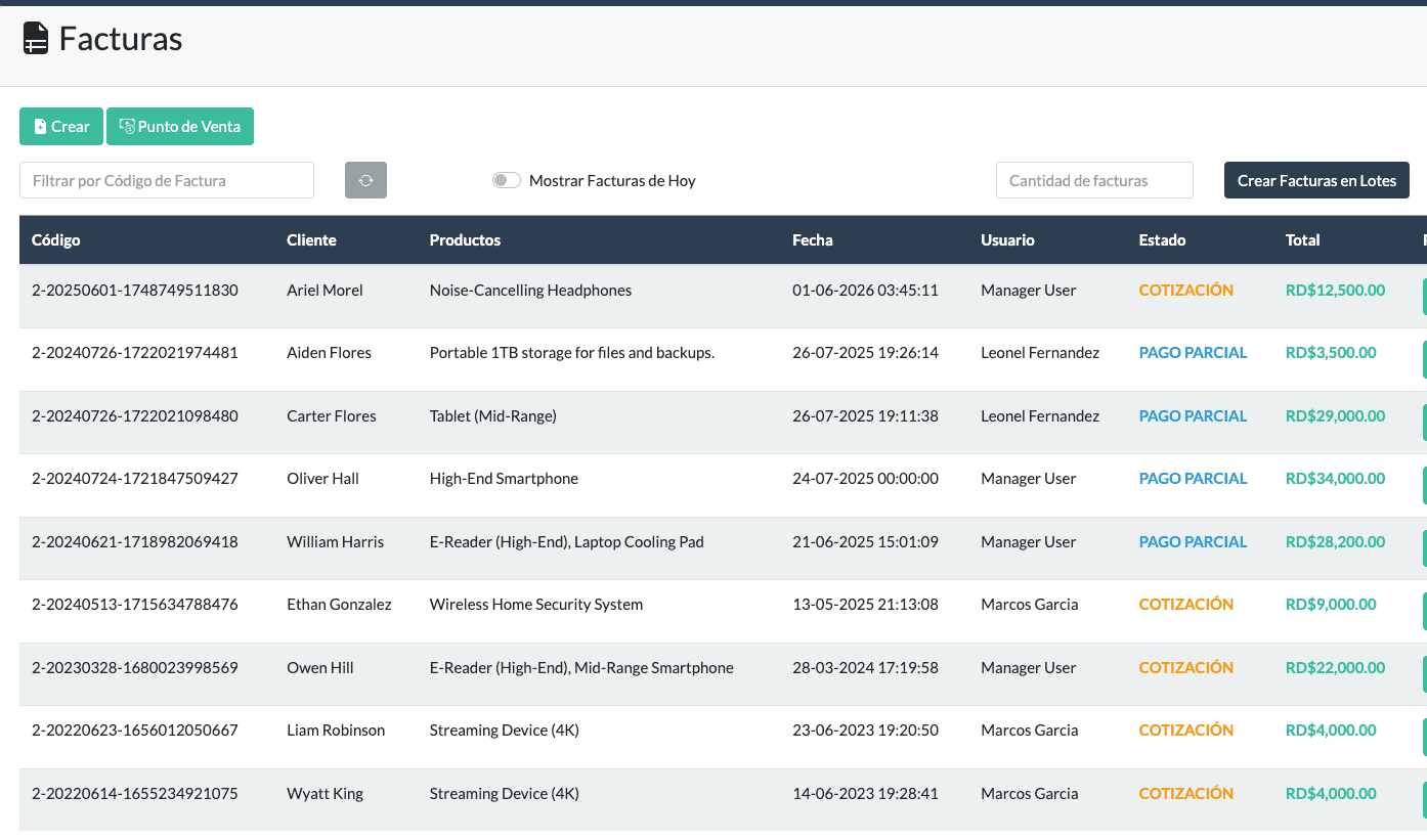 Captura de pantalla de NovusBill en acción